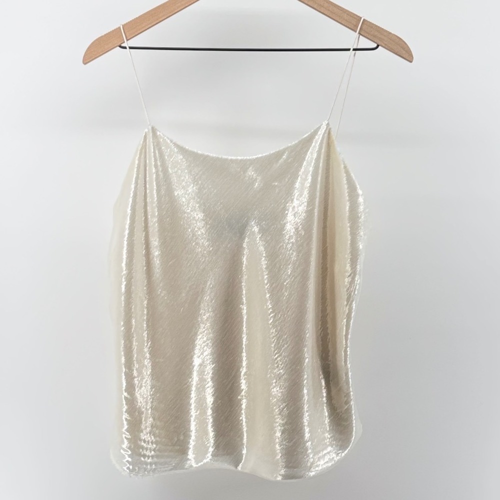 Michael Lo Sordo Ivory Metallic Velvet Camisole Size 10 Luxury Designer Top‎ Y2K